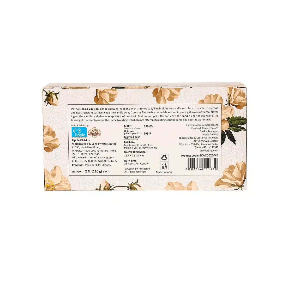 IRIS Musk Elixir Taper Jar Candle 110GM