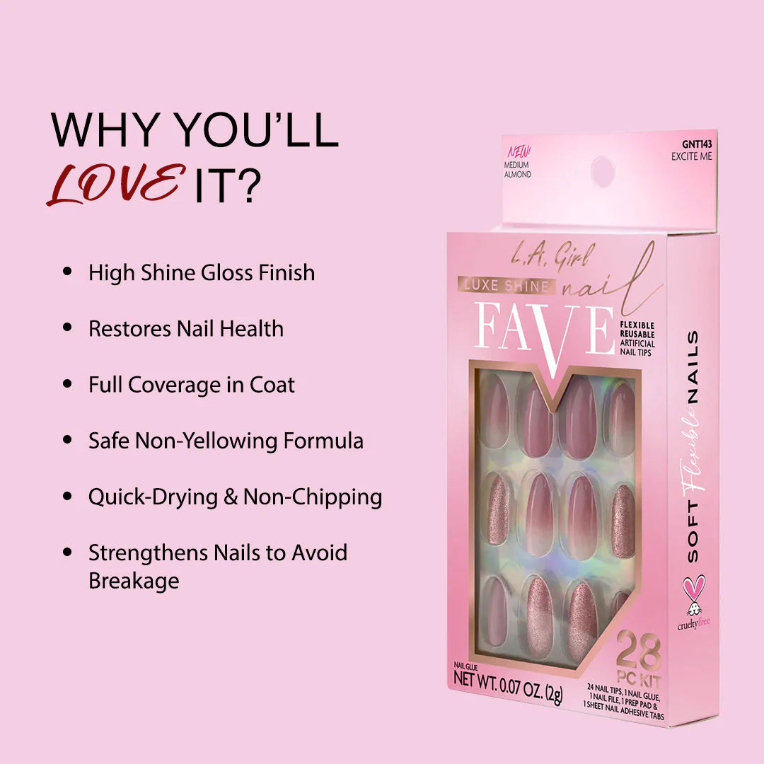 L.A. Girl Luxe Shine Nail Fave Artificial Nail Tips-Excite Me -28 Pc Kit