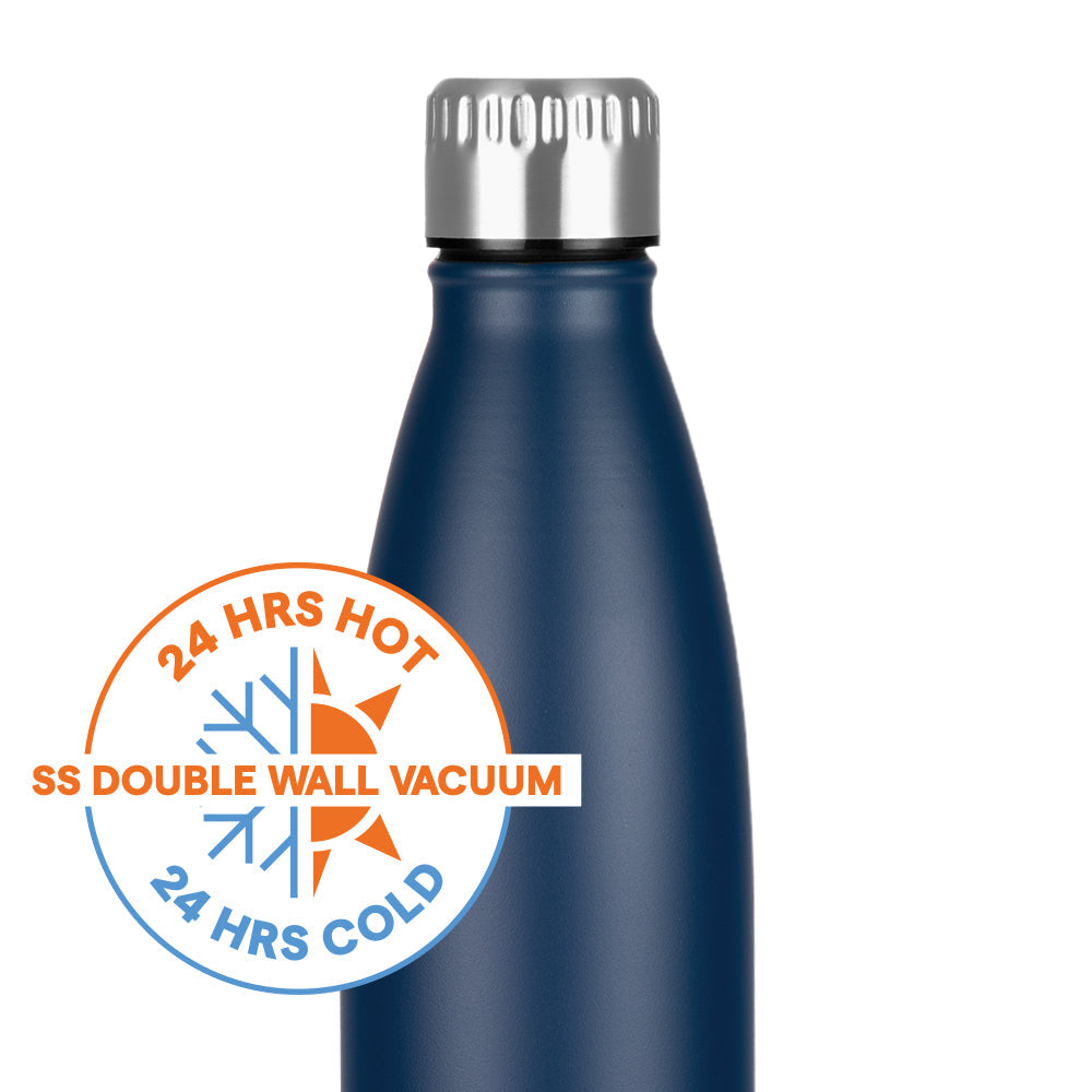 Borosil Personalised Bolt Double Wall Bottle, Matte Black and blue