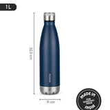Borosil Personalised Bolt Double Wall Bottle, Matte Black and blue