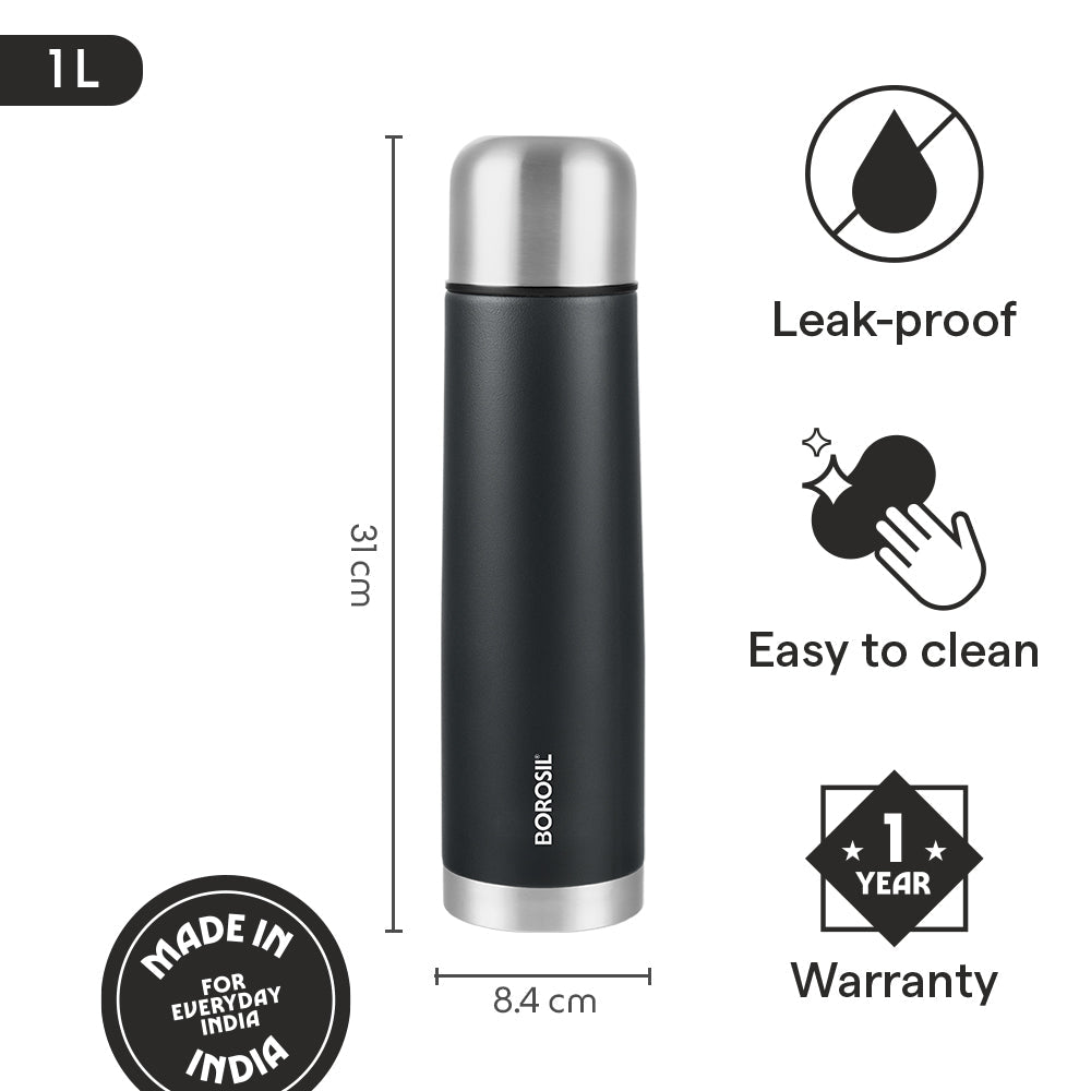 Borosil Thermo Double Wall Bottle, Matte Black