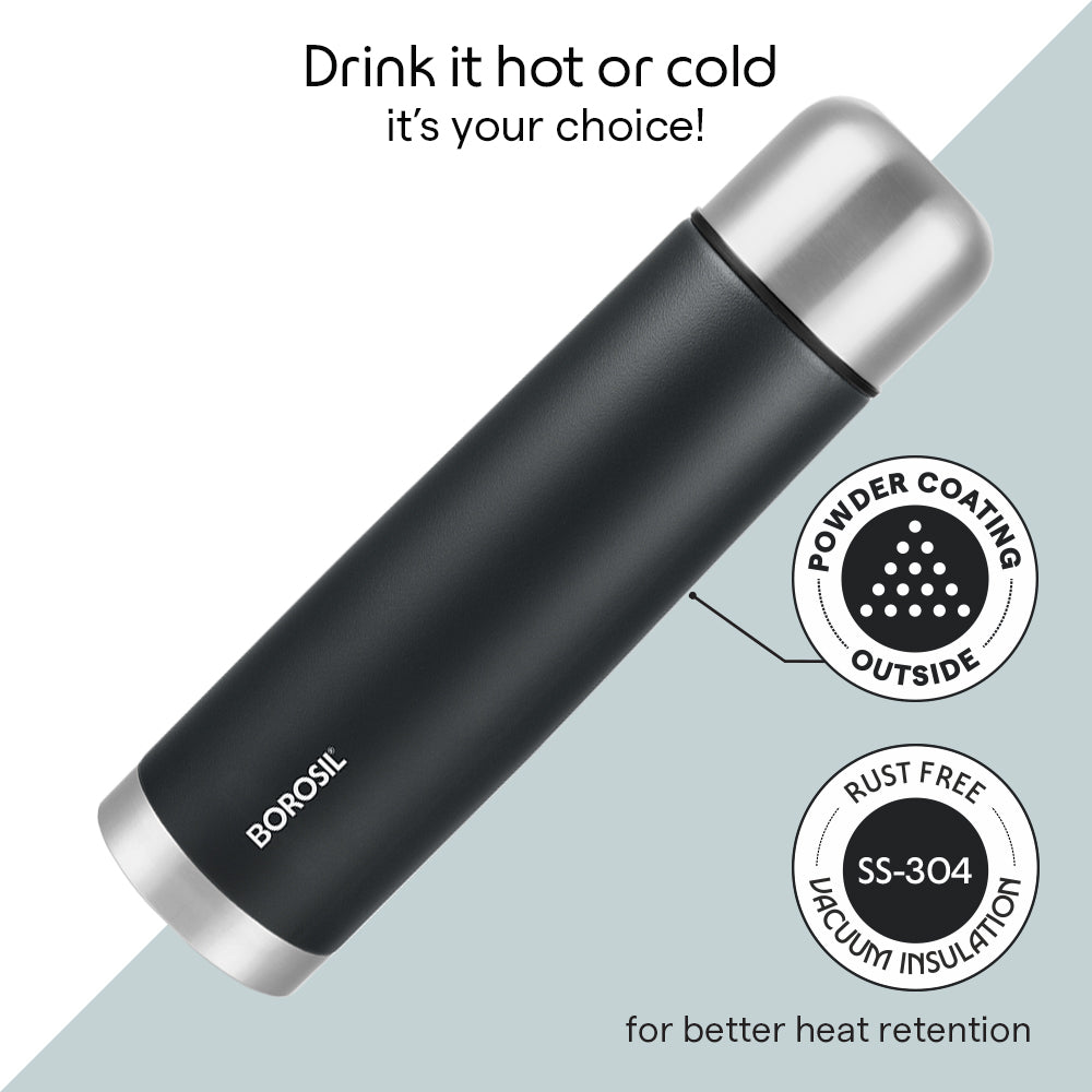 Borosil Thermo Double Wall Bottle, Matte Black