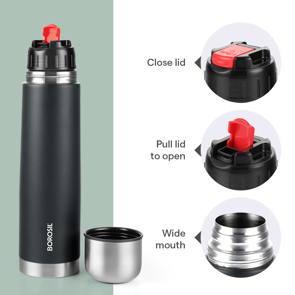 Borosil Thermo Double Wall Bottle, Matte Black