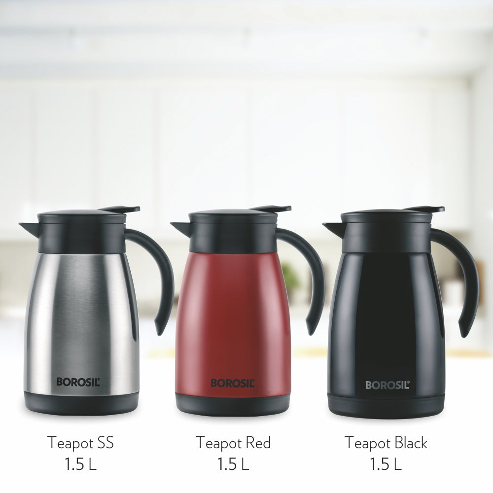 Borosil Insulated Tea Pot, Red, 1.5L