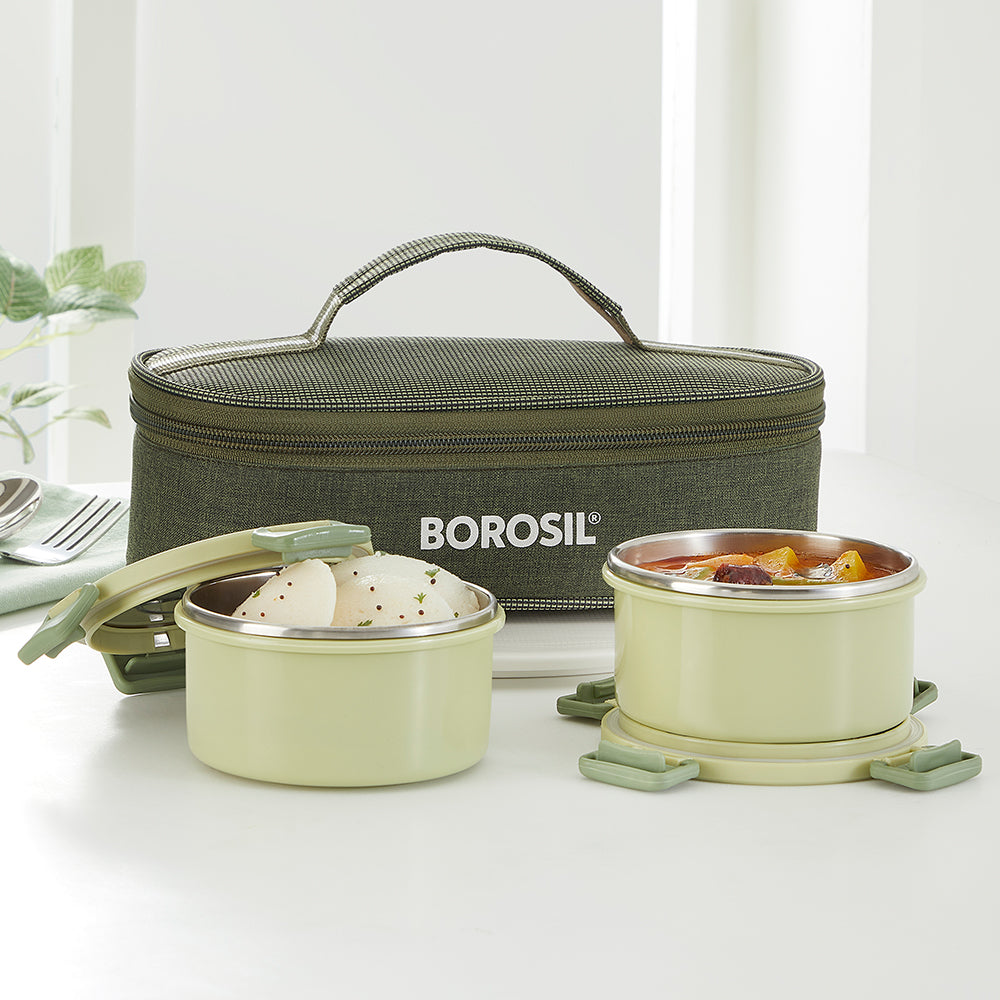 Borosil Glory Round Lunchbox, Set of 2, 280ml