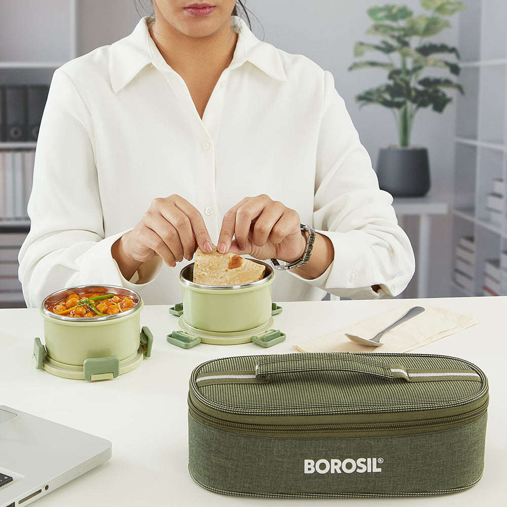 Borosil Glory Round Lunchbox, Set of 2, 280ml