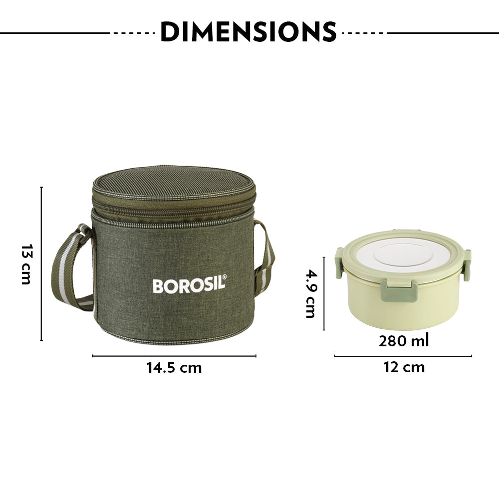 Borosil Glory Round Green Lunchbox Set of 2, 280ml