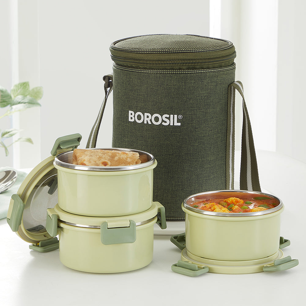 Borosil Glory Round Lunchbox, Set of 3, 280ml