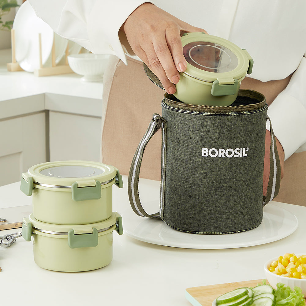 Borosil Glory Round Lunchbox, Set of 3, 280ml