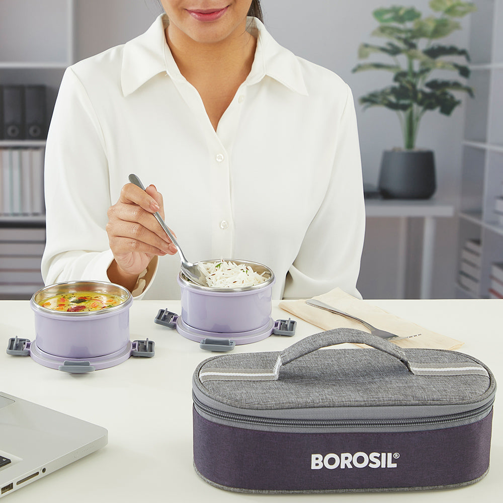 Borosil Glory Round Lunchbox, Set of 2, 280ml