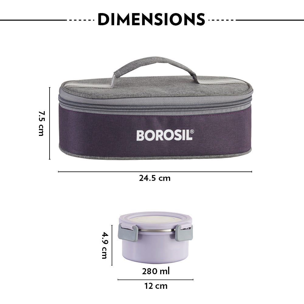 Borosil Glory Round Lunchbox, Set of 2, 280ml