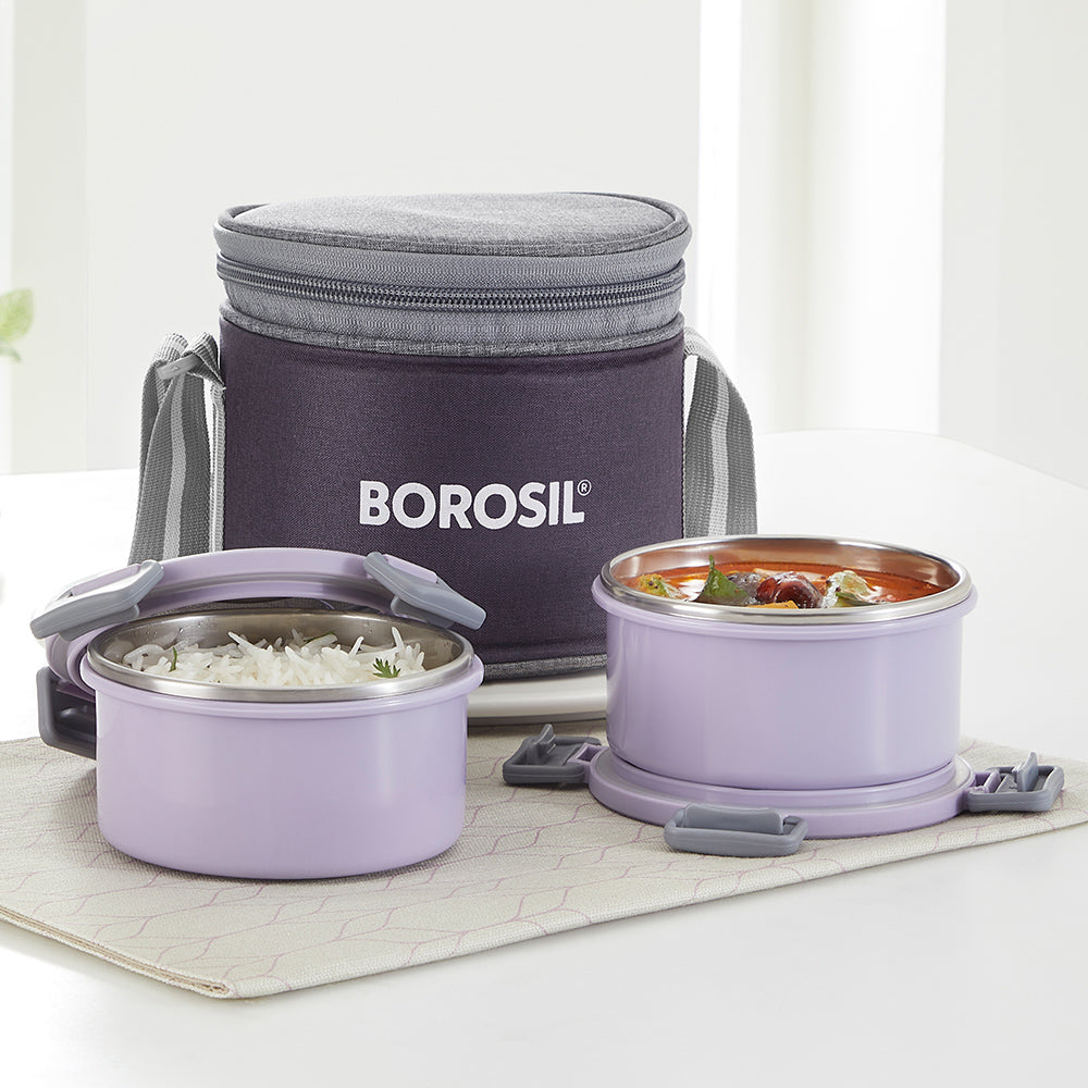 Borosil Glory Round Green Lunchbox Set of 2, 280ml