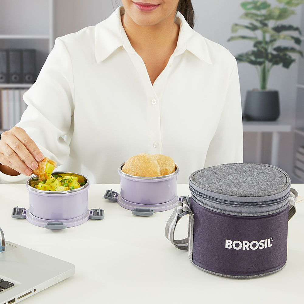 Borosil Glory Round Green Lunchbox Set of 2, 280ml