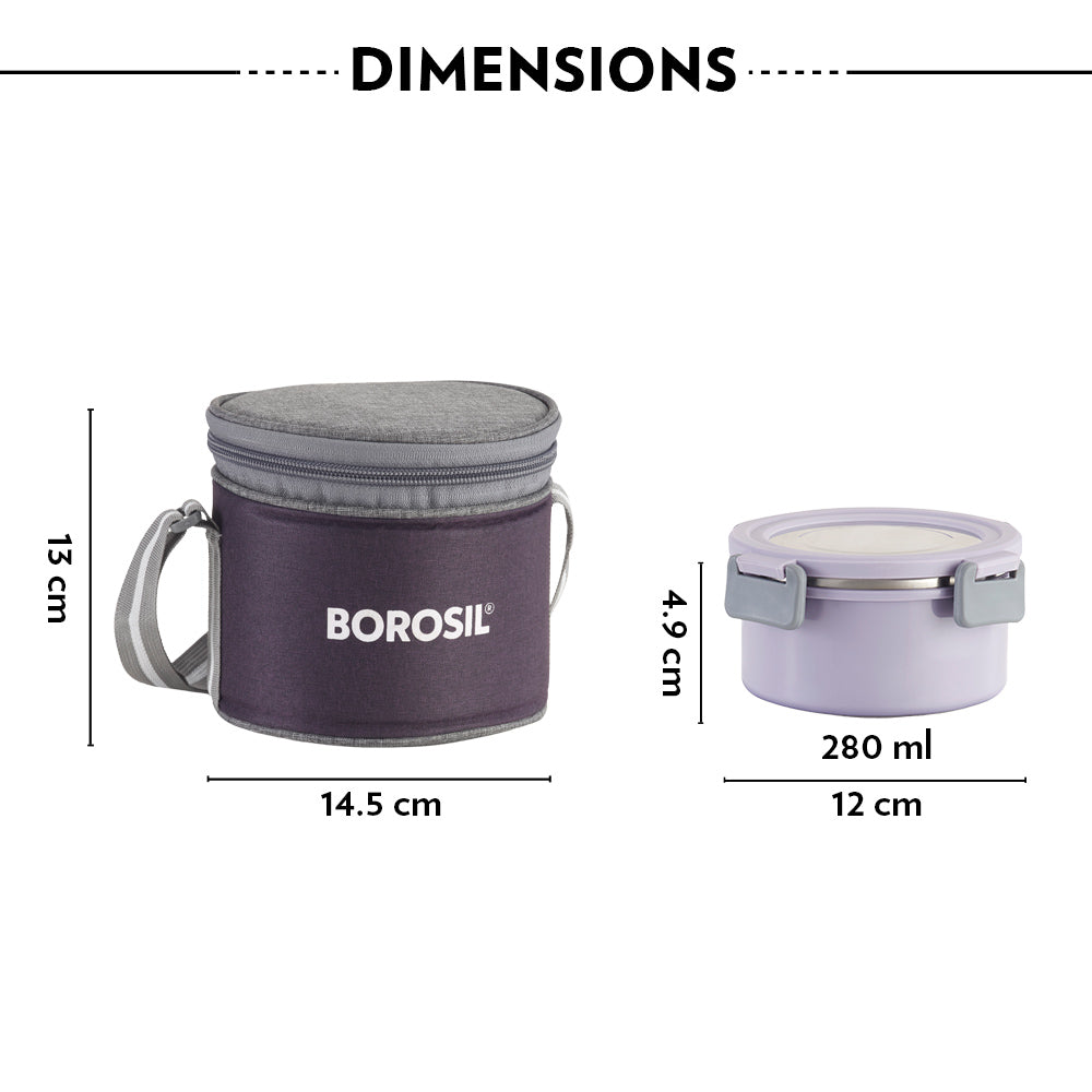 Borosil Glory Round Green Lunchbox Set of 2, 280ml