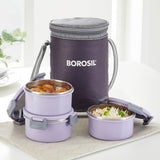 Borosil Glory Round Lunchbox, Set of 3, 280ml