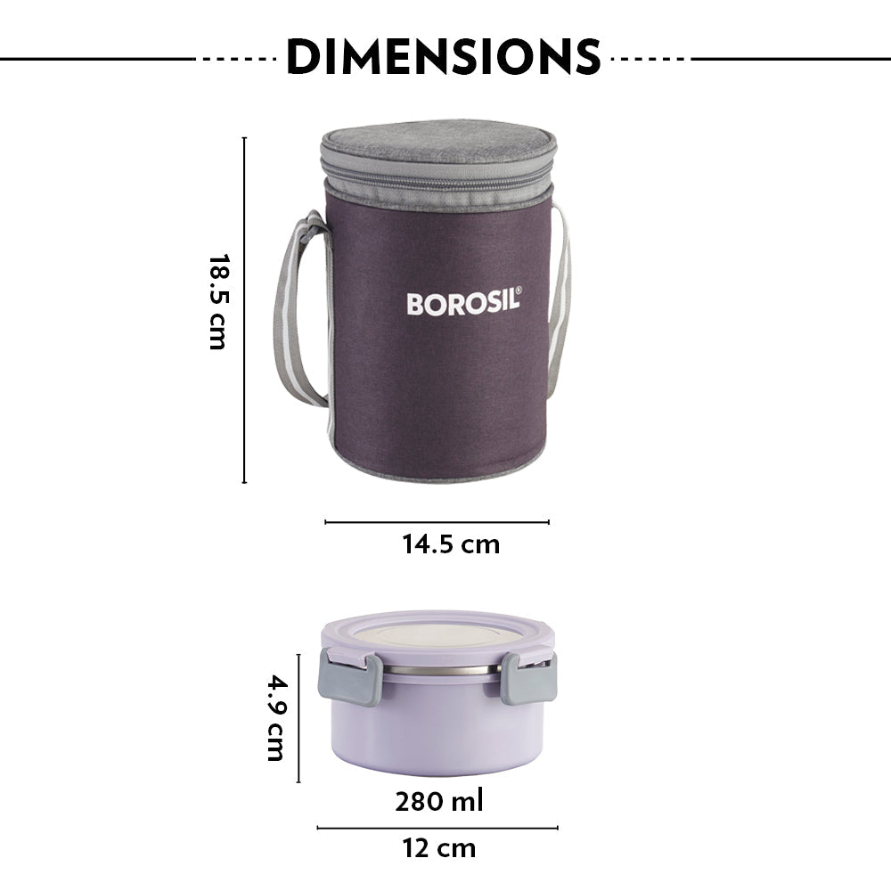 Borosil Glory Round Lunchbox, Set of 3, 280ml