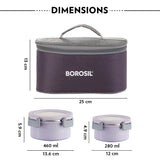 Borosil Glory Round Lunchbox, Lavender, Set of 4, 280ml x 2 + 460ml x 2