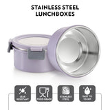 Borosil Glory Round Lunchbox, Lavender, Set of 4, 280ml x 2 + 460ml x 2