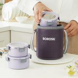 Borosil Glory Round Lavender Lunchbox, Set of 3, 280ml x 2 + 460ml
