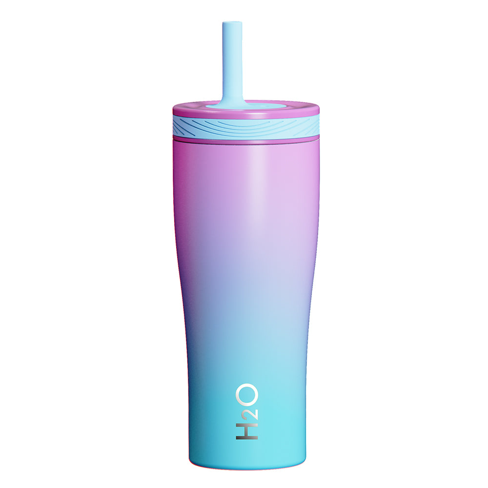Nouvetta Bolt Double Wall Mug With Silicon Straw Pink & Turquoise 600ML