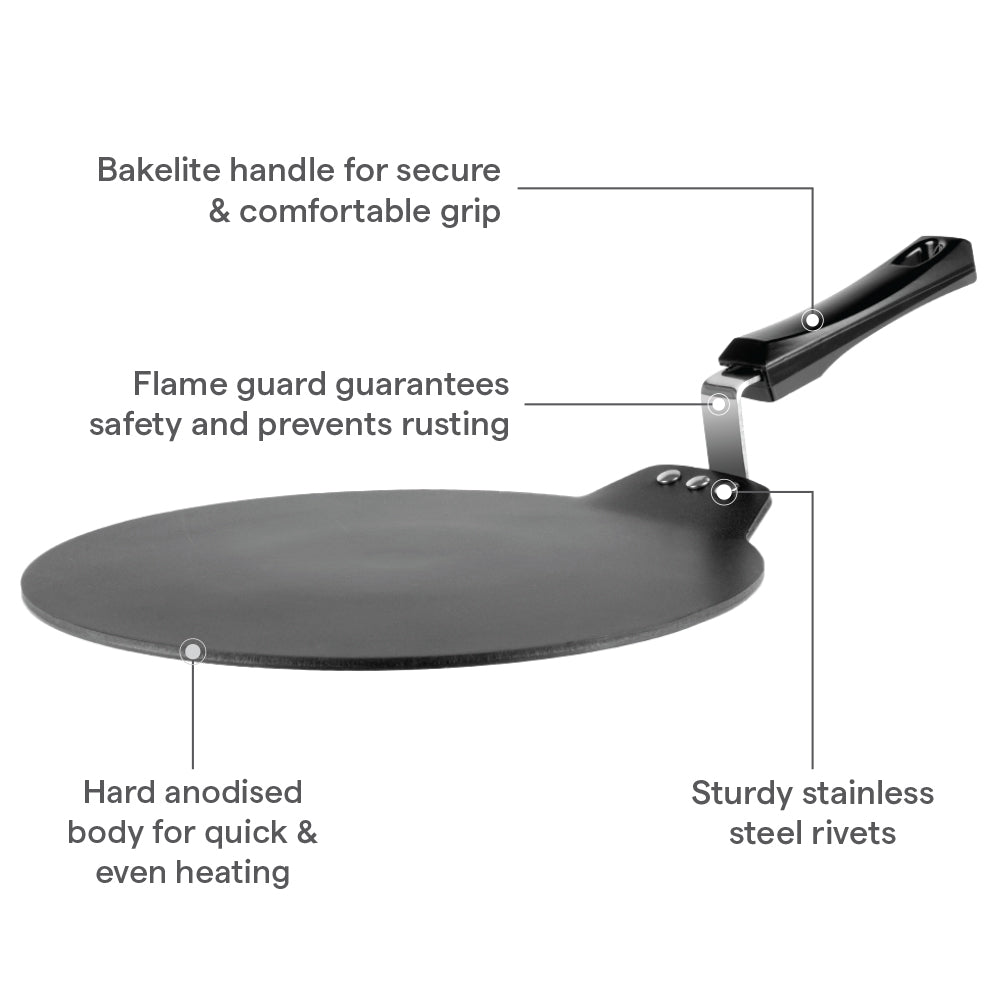 Borosil Hard Anodized Induction Base Nonstick Dosa Tawa, Black