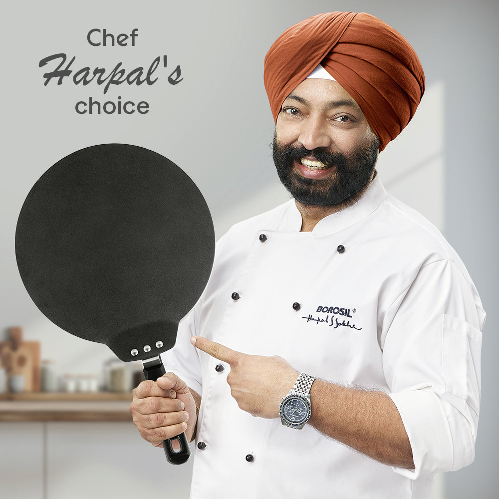 Borosil Hard Anodized Induction Base Nonstick Dosa Tawa, Black