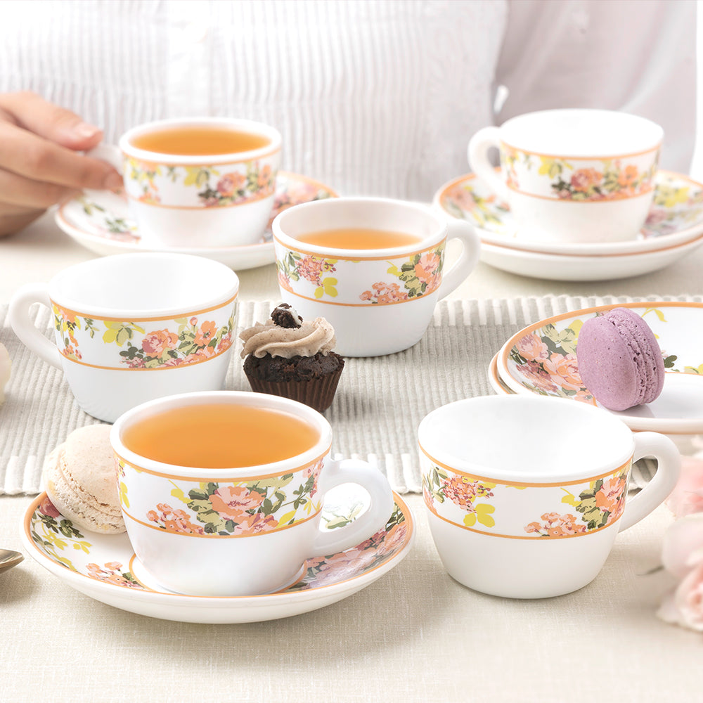 Borosil Larah Amora Cup n Saucer Set of 12, 140ml