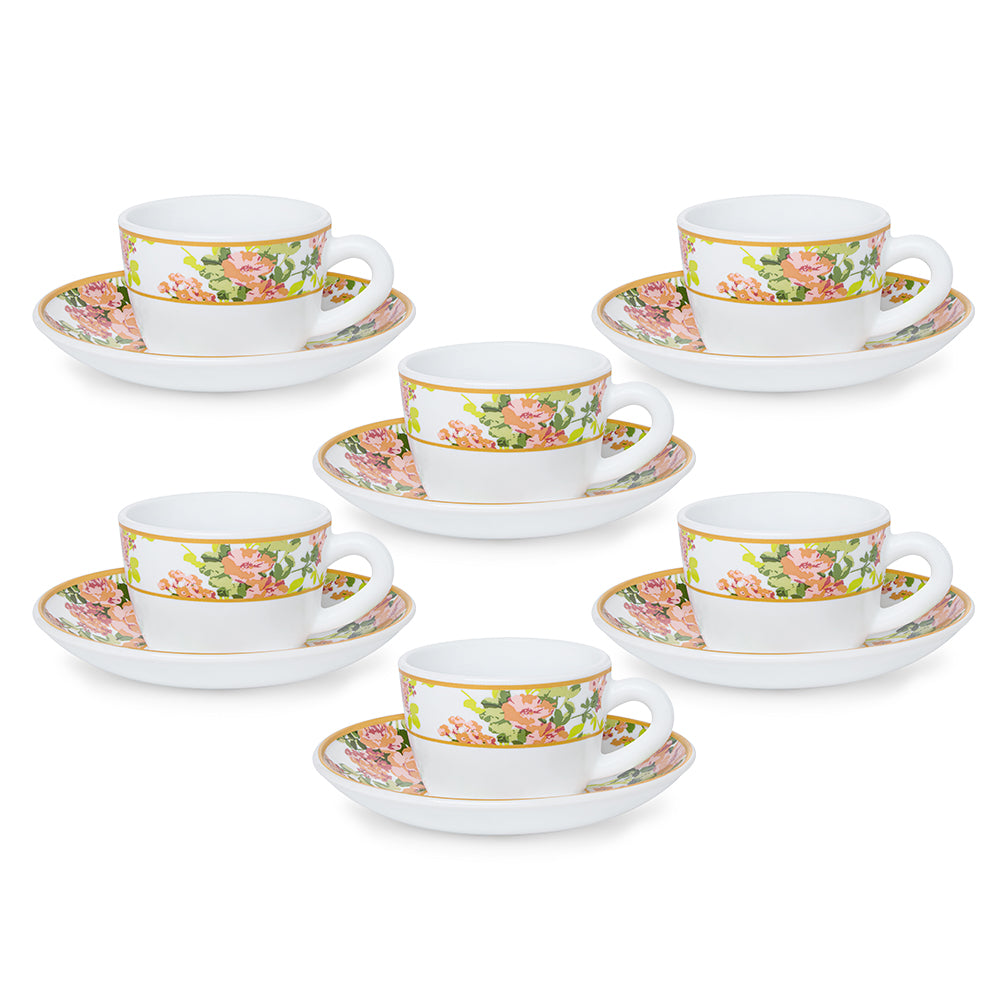 Borosil Larah Amora Cup n Saucer Set of 12, 140ml