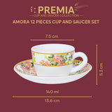 Borosil Larah Amora Cup n Saucer Set of 12, 140ml