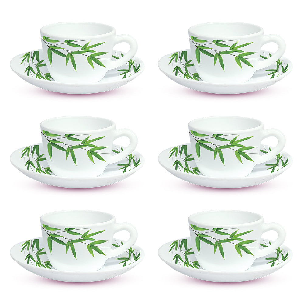 Borosil Larah Bamboo Leaves Cup n Saucer Set  of 12, 140ml