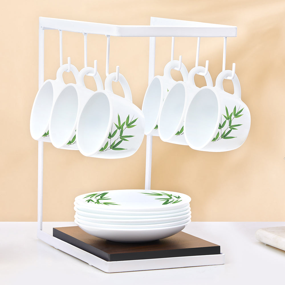 Borosil Larah Bamboo Leaves Cup n Saucer Set  of 12, 140ml