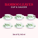 Borosil Larah Bamboo Leaves Cup n Saucer Set  of 12, 140ml