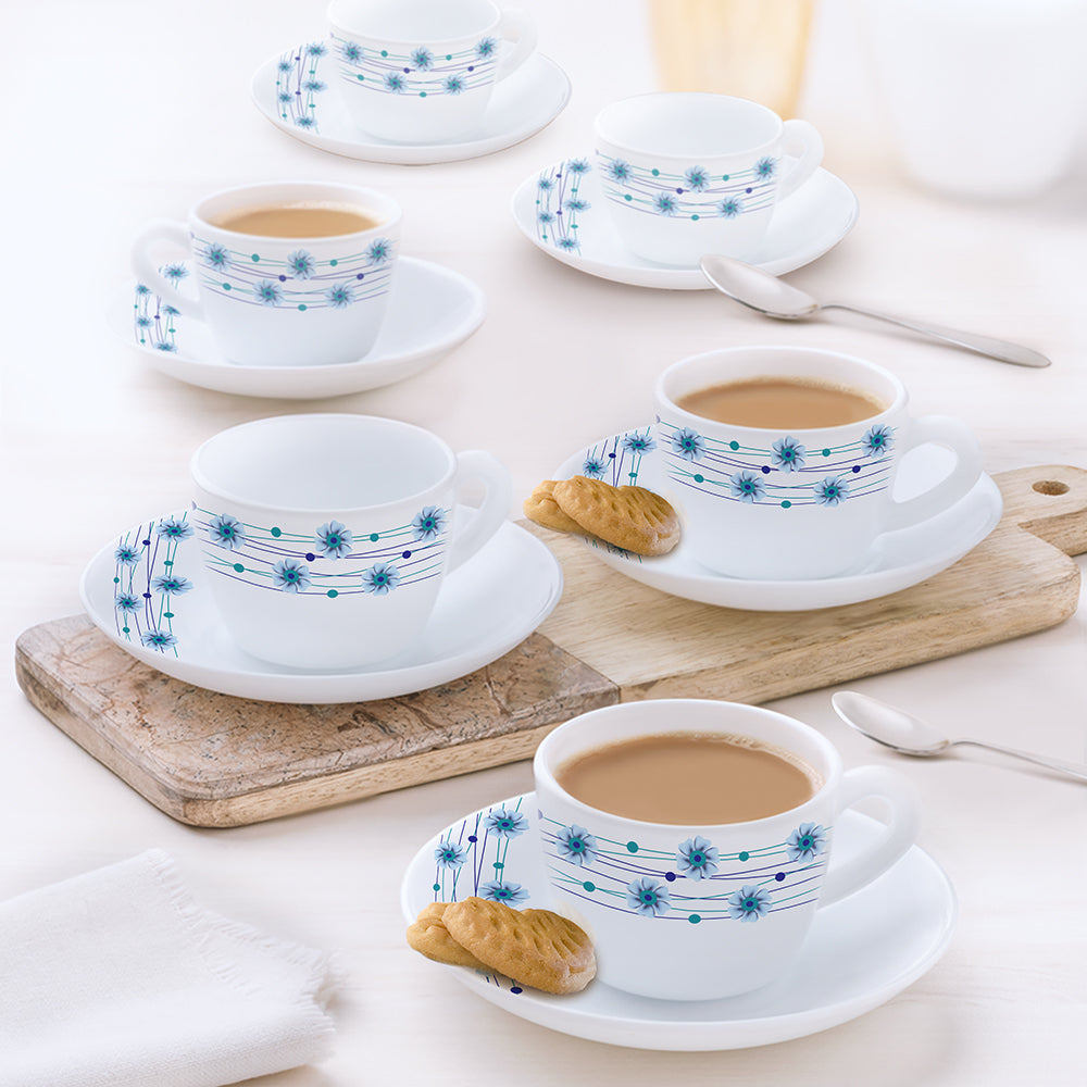 Borosil Larah Bluebell Cup n Saucer Set of 12, 140ml
