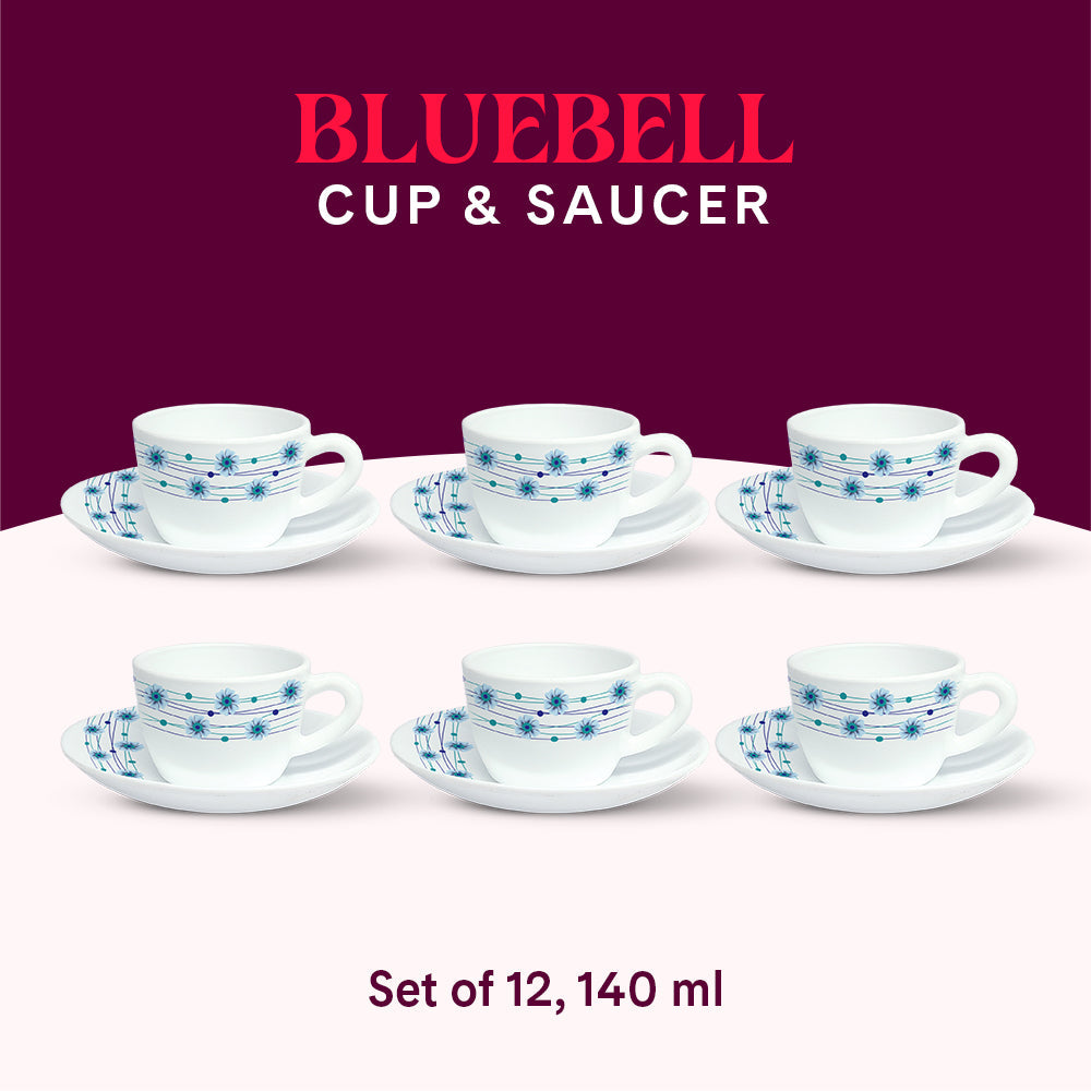 Borosil Larah Bluebell Cup n Saucer Set of 12, 140ml