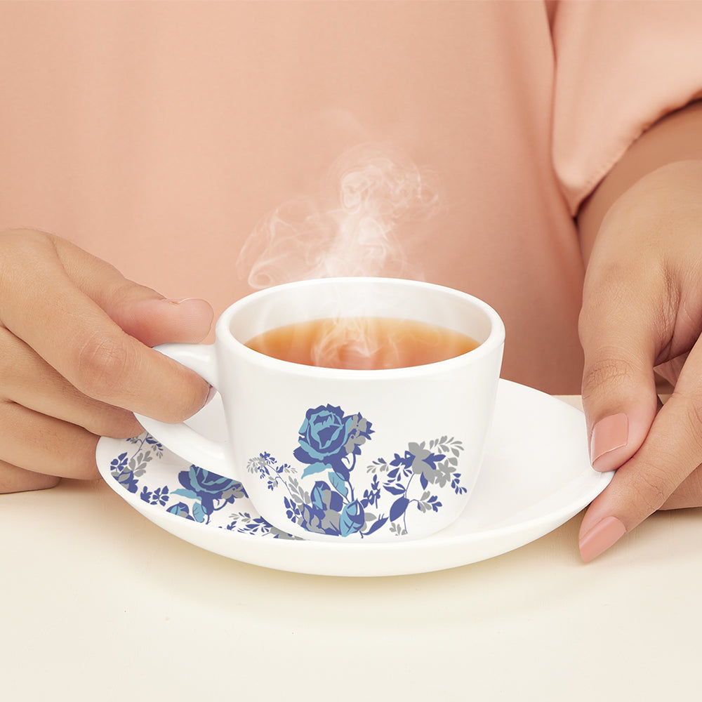 Borosil Larah Blue Cascade Cup n Saucer Set of 12, 140ml