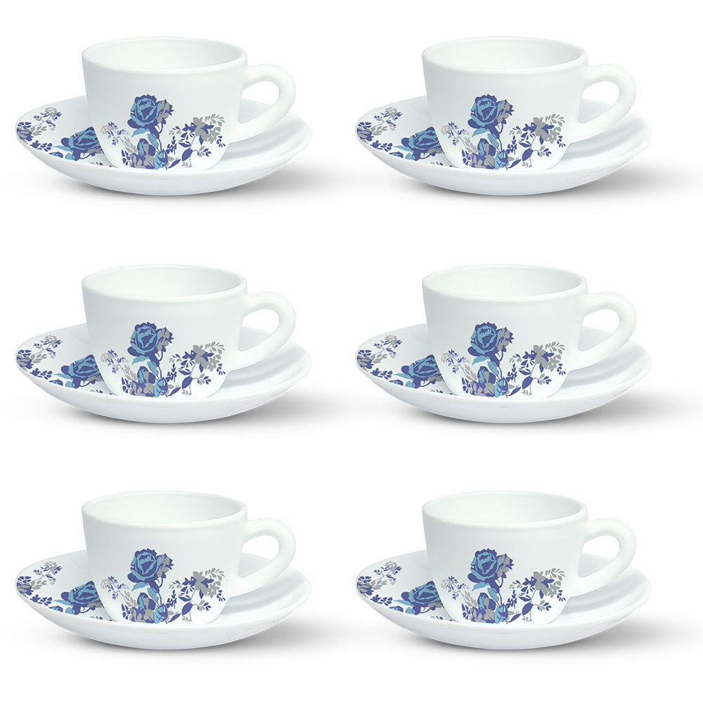 Borosil Larah Blue Cascade Cup n Saucer Set of 12, 140ml