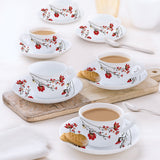 Borosil Larah Chrys Red Cup n Saucer Set, 140ml x 12