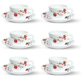Borosil Larah Chrys Red Cup n Saucer Set, 140ml x 12
