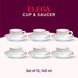 Borosil Larah Elega Cup n Saucers Set of 12, 140ml