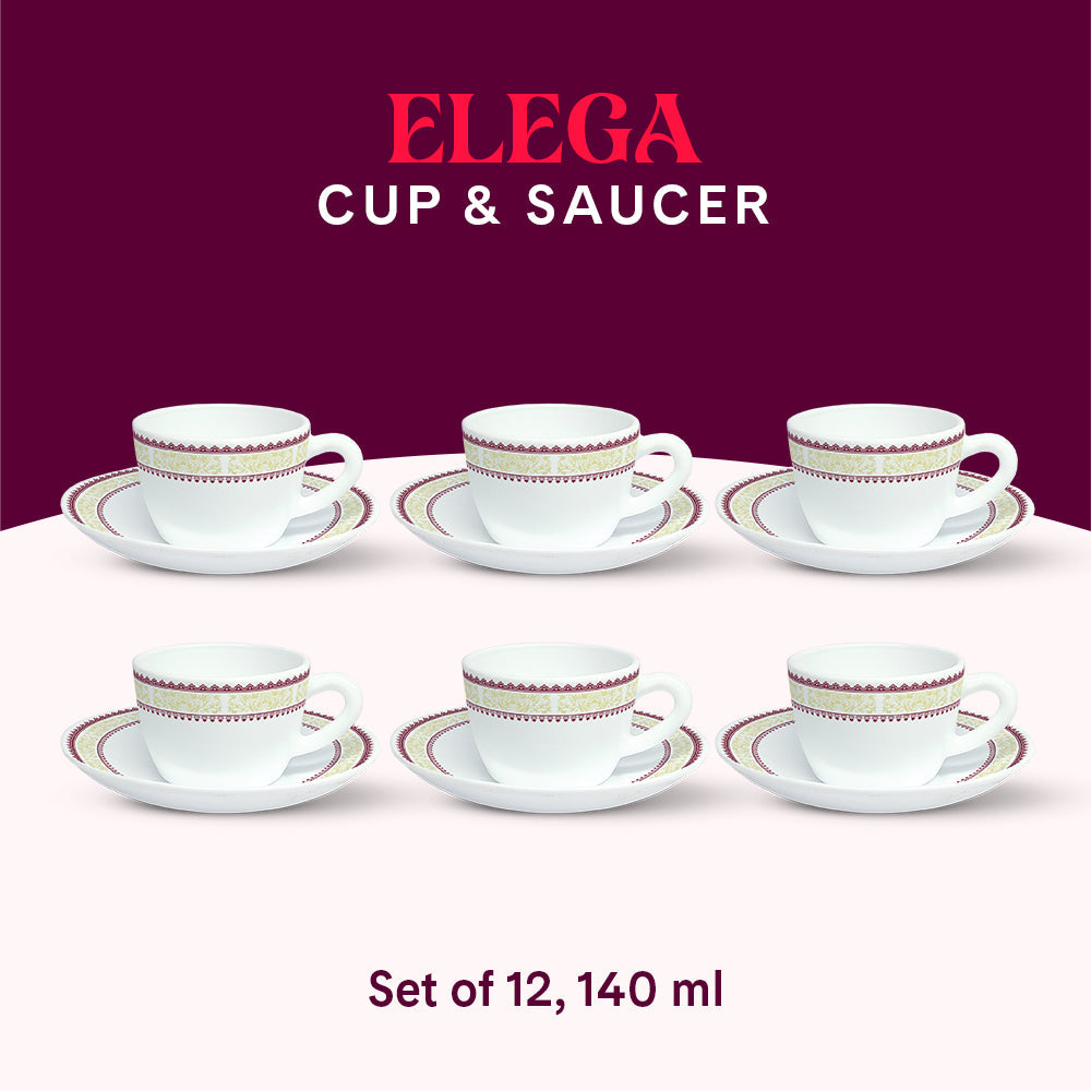 Borosil Larah Elega Cup n Saucers Set of 12, 140ml
