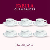 Borosil Larah Fabula Cup n Saucer Set of 12, 140ml