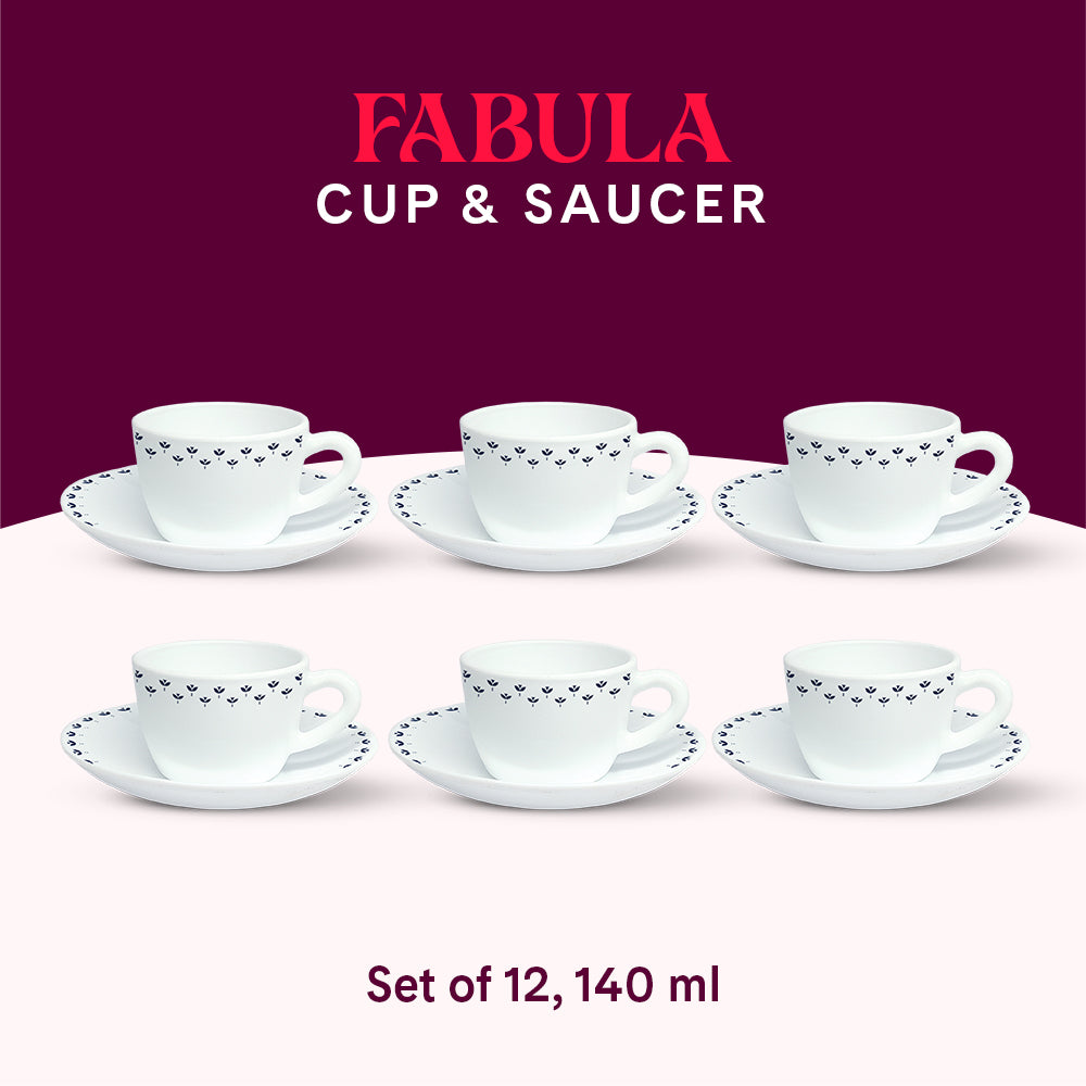 Borosil Larah Fabula Cup n Saucer Set of 12, 140ml