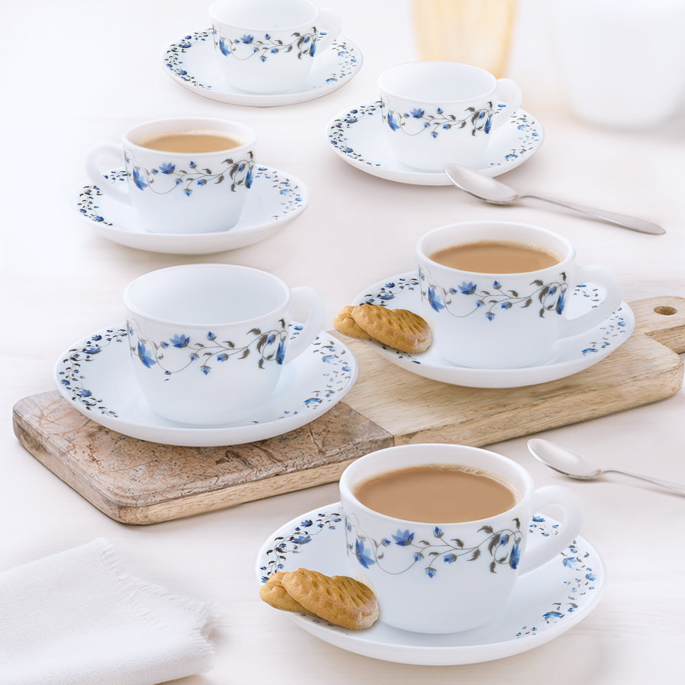 Borosil Larah Helena Cup n Saucer Set of 12, 140ml