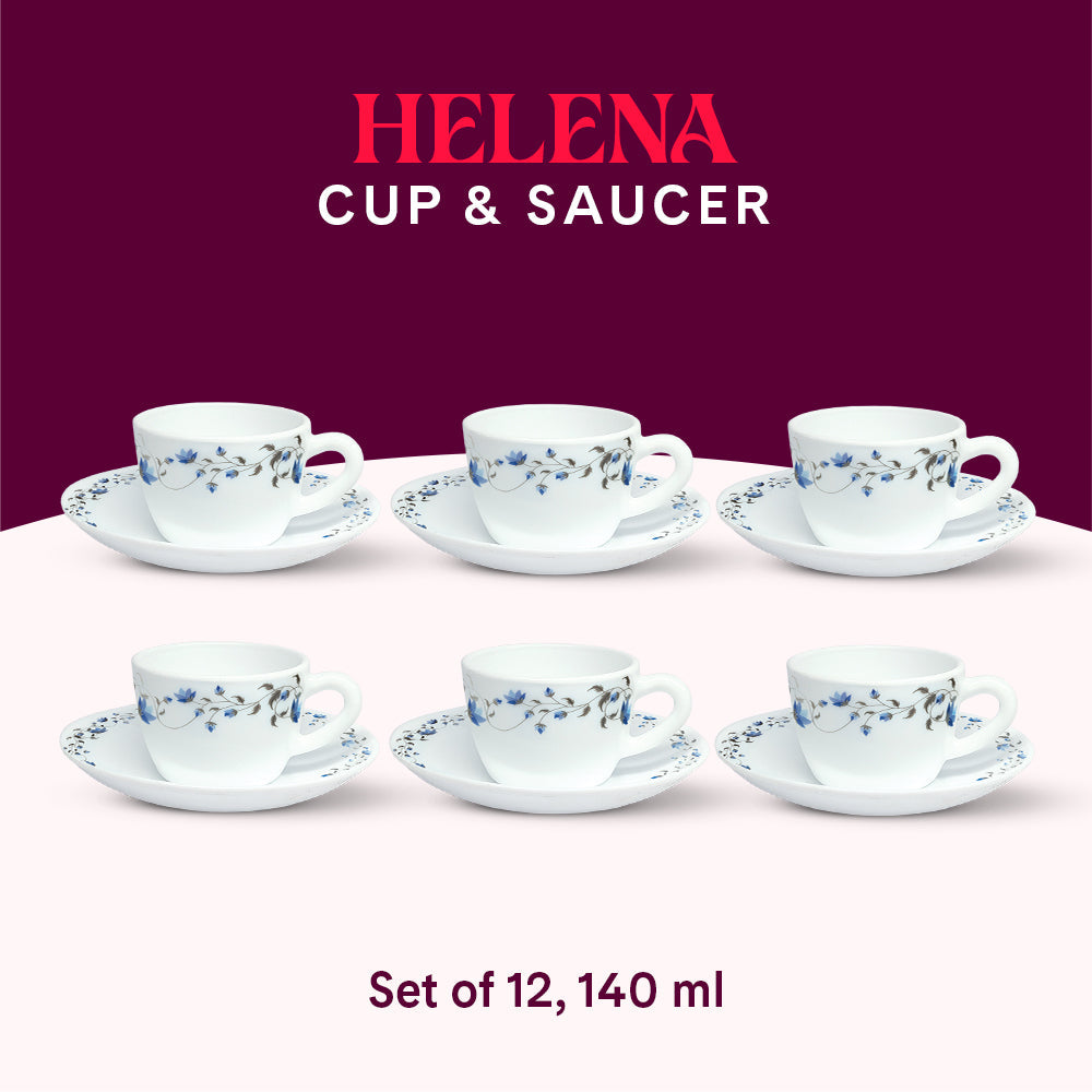 Borosil Larah Helena Cup n Saucer Set of 12, 140ml
