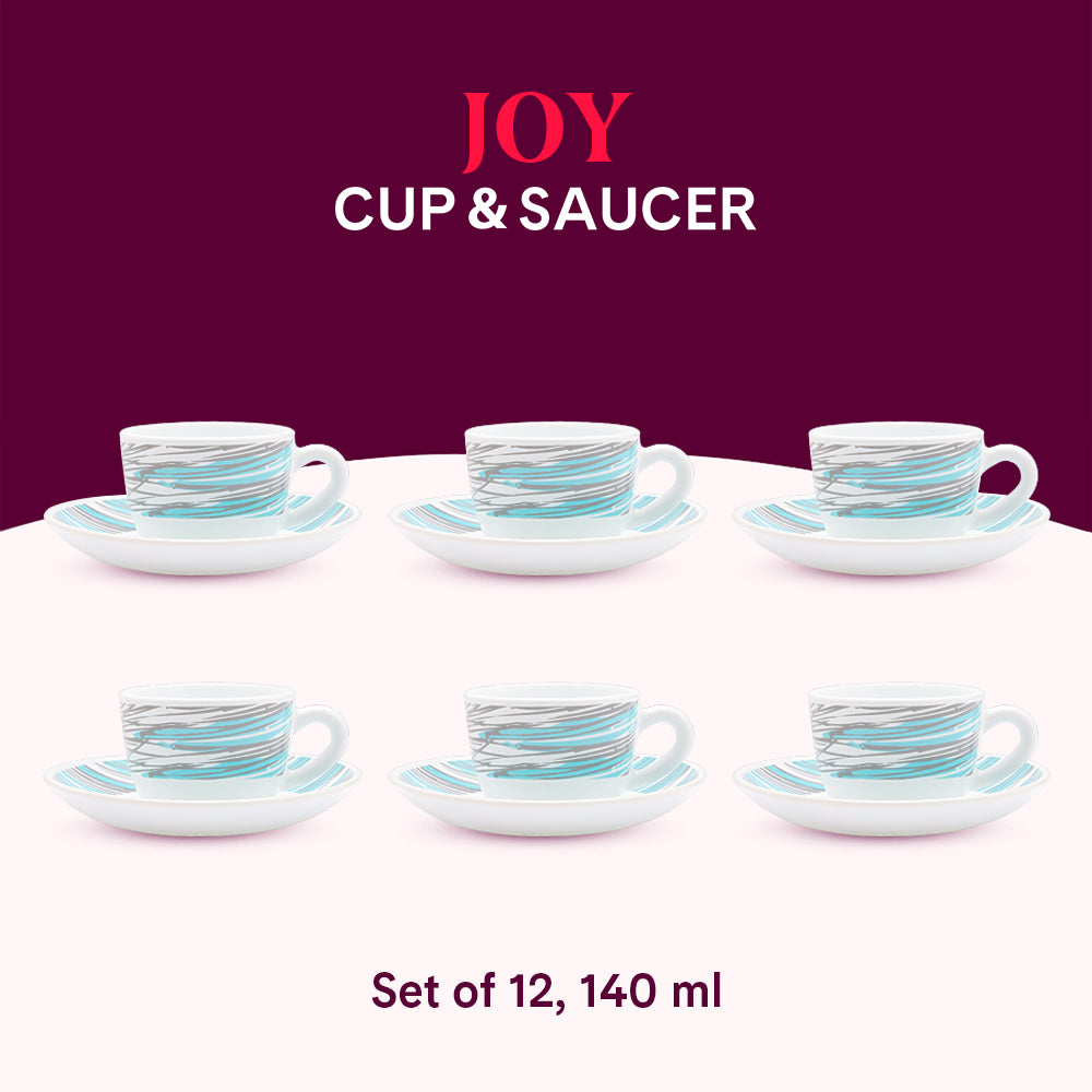 Borosil Larah Joy Cup n Saucers Set  of 12, 140ml