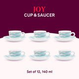 Borosil Larah Joy Cup n Saucers Set  of 12, 140ml