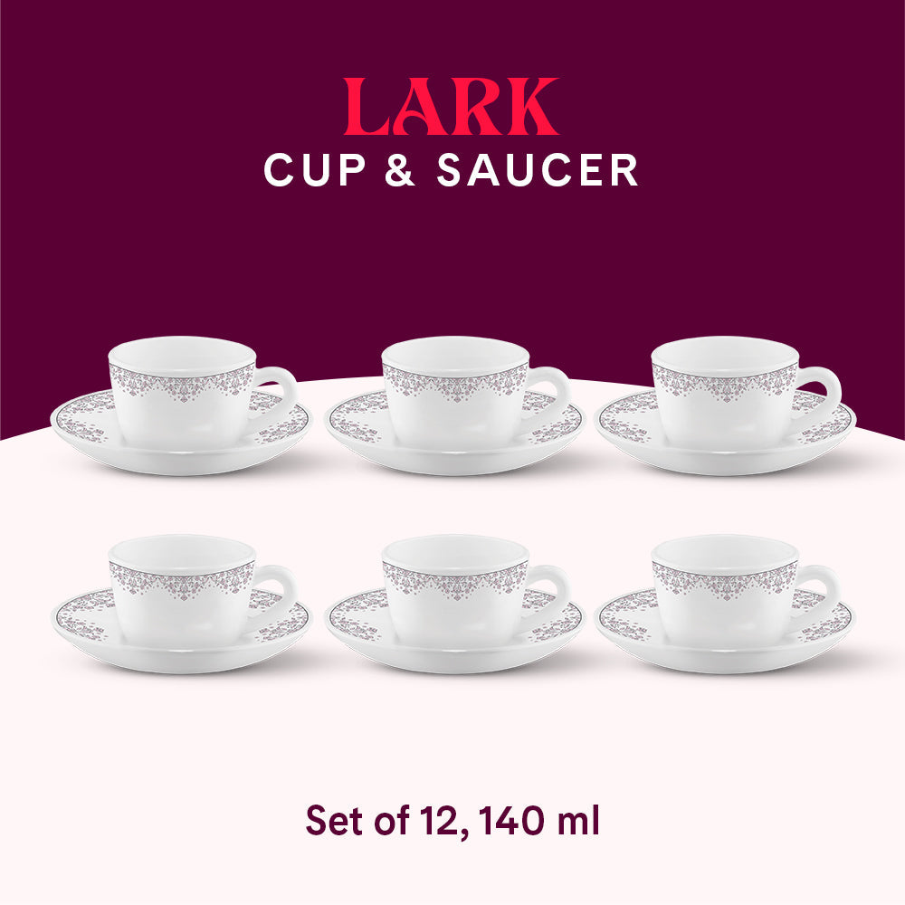 Borosil Larah Lark Cup n Saucers Set