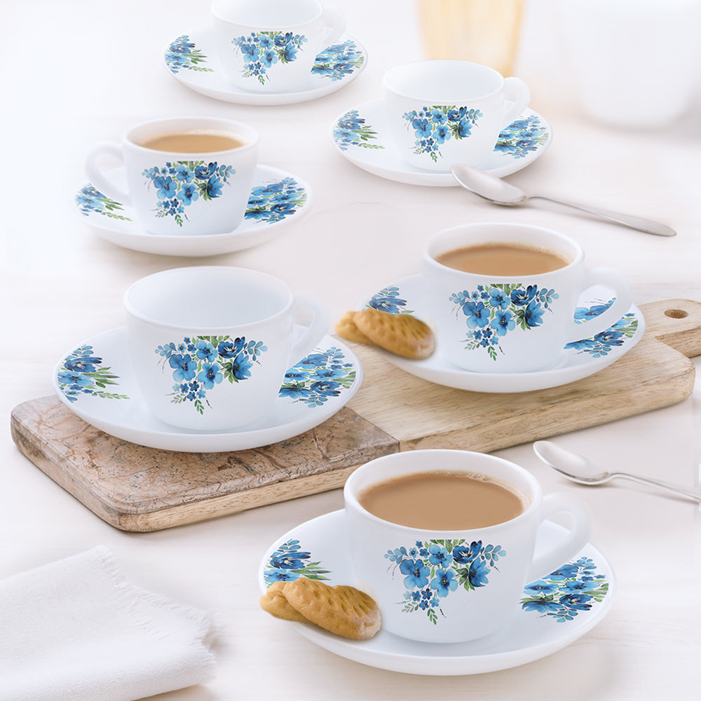 Borosil Larah Pansy Cup n Saucer Set of 12, 140ml