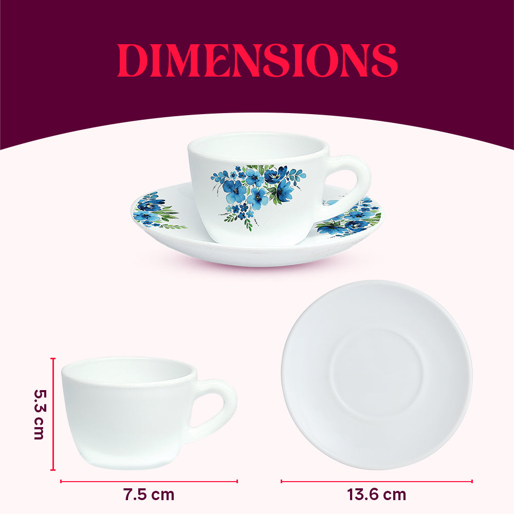 Borosil Larah Pansy Cup n Saucer Set of 12, 140ml