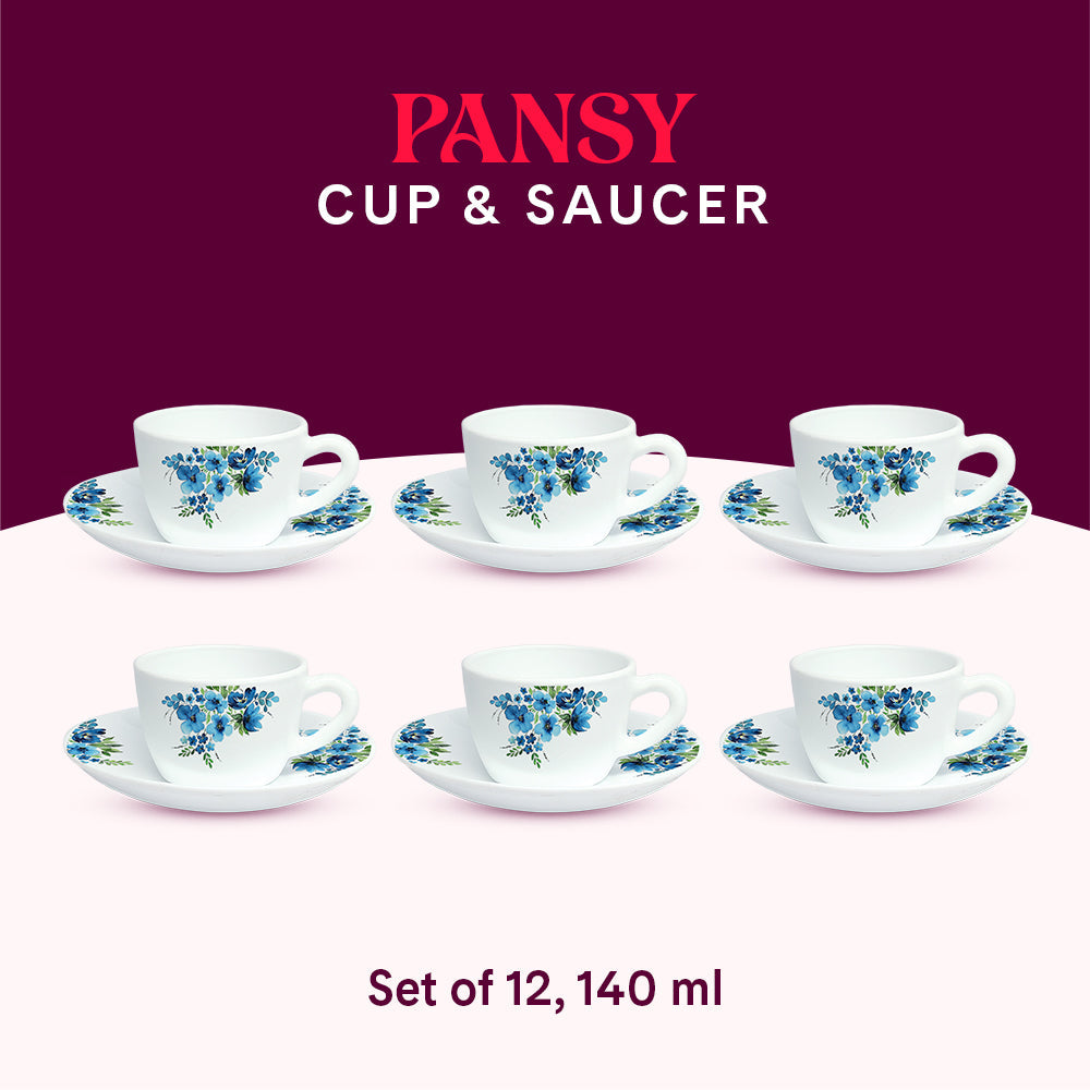Borosil Larah Pansy Cup n Saucer Set of 12, 140ml